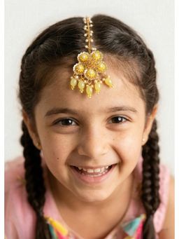 Choko - Floral Gota Patti Maang Tikka with Pearl Drops for Haldi Ceremony (3-12 Years)