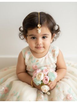 Choko - Round Kundan Maang Tikka with Large Pearl Drop for Wedding Wear (3-12 Years)