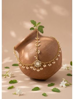Choko - Woven Pearl Matha Patti with Red Bead Accent for Wedding Wear (3-12 Years)