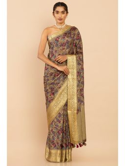 Soch - Women Olive Silk Floral Saree with Unstitched Blouse
