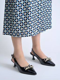 Shoetopia - Women Black Pointed-Toe Kitten Heels