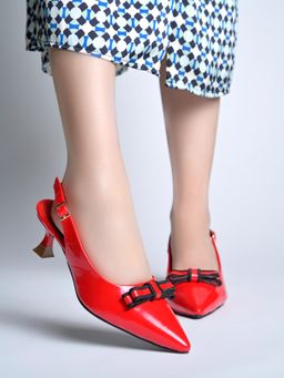 Shoetopia - Women Red Pointed-Toe Kitten Heels