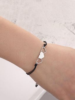 Yellow Chimes - Silver-Toned & Black Heart Shaped Sister Bracelets For Women (Pack of 3)