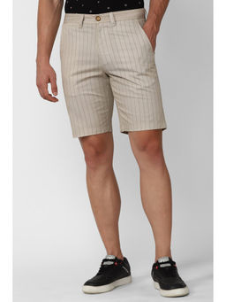 Peter England - Men Beige Stripe Regular Fit Casual Shorts