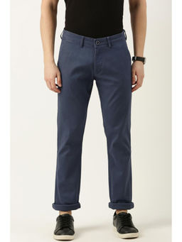 Peter England - Men Navy Solid Slim Fit Casual Trousers