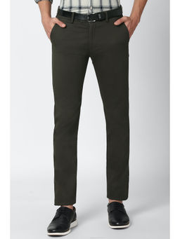 Peter England - Men Olive Solid Super Slim Fit Casual Trousers