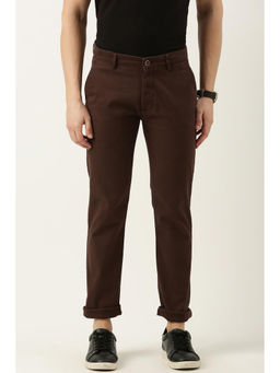 Peter England - Men Brown Solid Super Slim Fit Casual Trousers