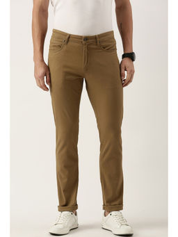 Peter England - Men Khaki Solid Super Slim Fit Casual Trousers