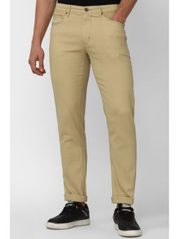 Peter England - Men Khaki Solid Super Slim Fit Casual Trousers