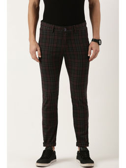 Peter England - Men Brown Check Super Slim Fit Casual Trousers