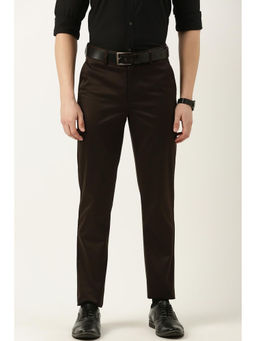 Peter England - Men Brown Solid Slim Fit Casual Trousers