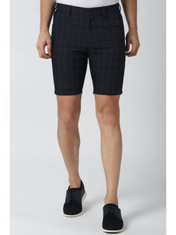 Peter England - Men Navy Check Slim Fit Casual Shorts