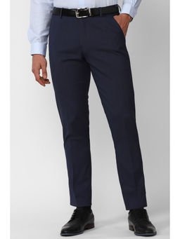 Peter England - Men Navy Solid Slim Fit Formal Trousers