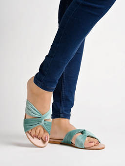 Shoetopia - Cross Strap Suede Green Flats