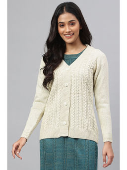 Aurelia - White Yarn-Dyed Cardigan