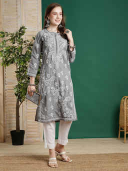 ADA - Grey Embroidered Kurta (XS) (A133729)