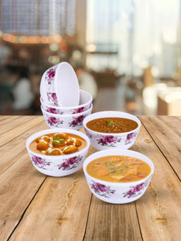 USHA SHRIRAM - Usha-Melamine 6 Veg Bowl Set-Round- Pink Marble Flower