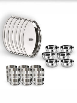 USHA SHRIRAM - 6 Pcs Plate Set of Vati-200ML Stainless Steel Glass - 300ML