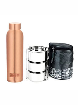 USHA SHRIRAM - Copper 950ML Doctor Bottle Plain Insulated SS Tiffin Box with Bag