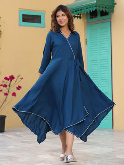 Rain & Rainbow - Women Blue Asymmetrical Hem Dress