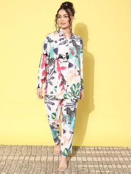 Indo Era - Multi-Color Printed Collar Neck Shirt with Pant