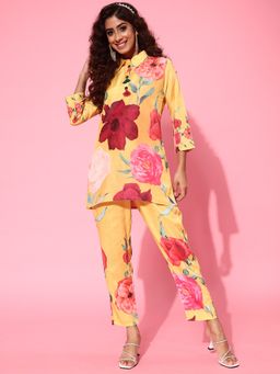 Indo Era - Multi-Color Floral Collar Neck Shirt with Pant