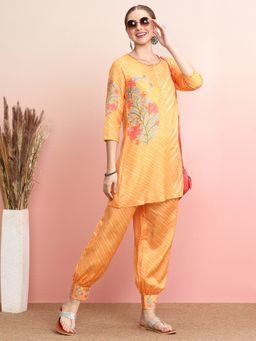 Indo Era - Yellow Floral Round Neck Shirt with Pant