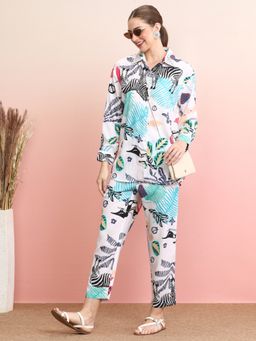 Indo Era - Multi-Color Printed Collar Neck Shirt with Pant