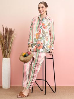 Indo Era - Multi-Color Floral Collar Neck Shirt with Pant