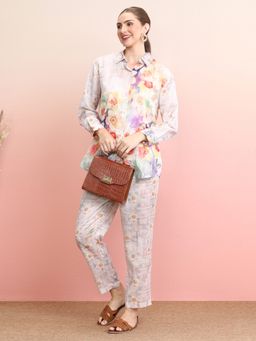 Indo Era - Multi-Color Floral Collar Neck Shirt with Pant