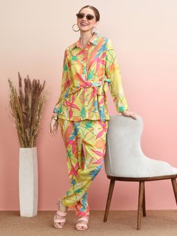Indo Era - Multi-Color Floral Collar Neck Shirt with Pant