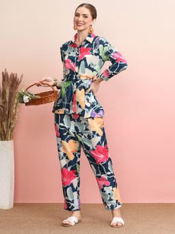 Indo Era - Multi-Color Floral Collar Neck Shirt with Pant