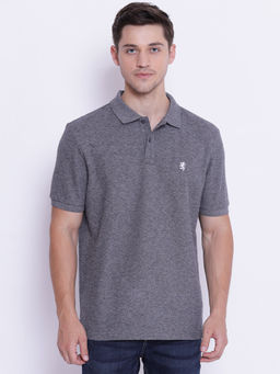 Red Tape - Men Dark Grey Melange Collared T-Shirt