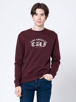 Red Tape - Mens Maroon Melange Printed Sweatshirt