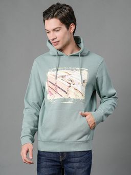 Red Tape - Men Green Melange Graphic Print Hoodie