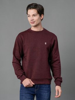 Red Tape - Men Maroon Melange Solid Sweatshirt