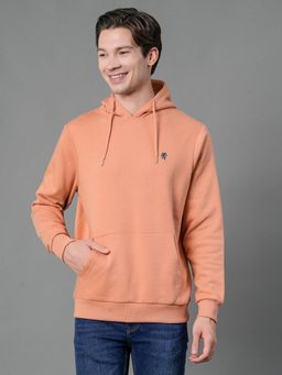 Red Tape - Men Light Orange Solid Hoodie