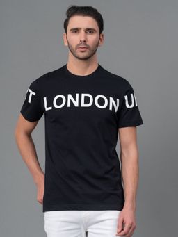 Red Tape - Black Graphic Print Cotton Round Neck Mens T-shirt