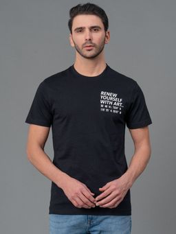 Red Tape - Black Graphic Print Cotton Round Neck Mens T-shirt