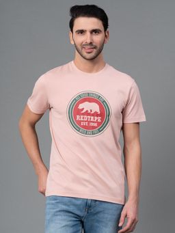 Red Tape - Pale Pink Graphic Print Cotton Round Neck Mens T-shirt
