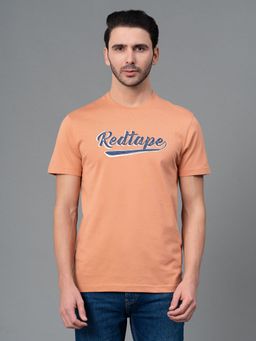 Red Tape - Light Orange Graphic Print Cotton Round Neck Mens T-shirt
