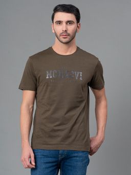 Red Tape - Dark Olive Graphic Print Cotton Round Neck Mens T-shirt