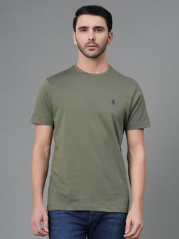 Red Tape - Light Olive Solid Cotton Round Neck Mens T-shirt