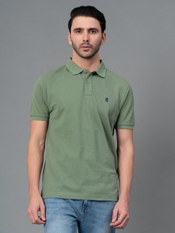 Red Tape - Sage Green Solid Cotton Polo Neck Mens T-shirt