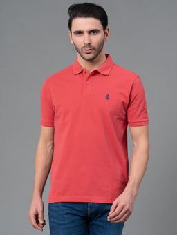 Red Tape - Bright Pink Solid Cotton Polo Neck Mens T-shirt