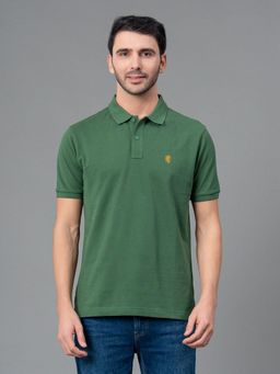 Red Tape - Green Solid Cotton Polo Neck Mens T-shirt