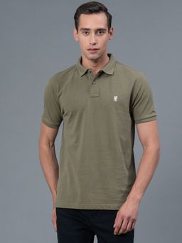 Red Tape - Olive Solid Pure Cotton Men T-Shirt