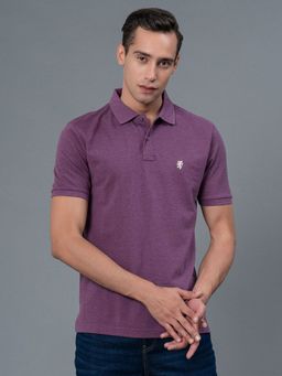 Red Tape - Mauve Melange Solid Poly Cotton Men T-Shirt