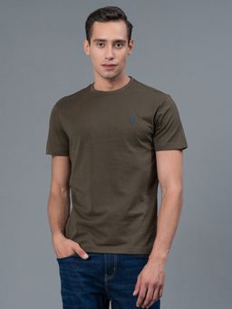 Red Tape - Dark Olive Solid Pure Cotton Men T-Shirt
