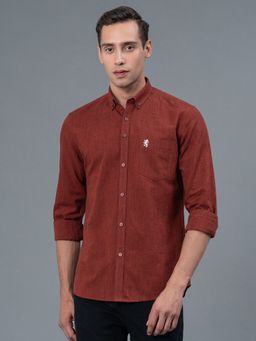 Red Tape - Rust Solid Cotton Linen Men Shirt